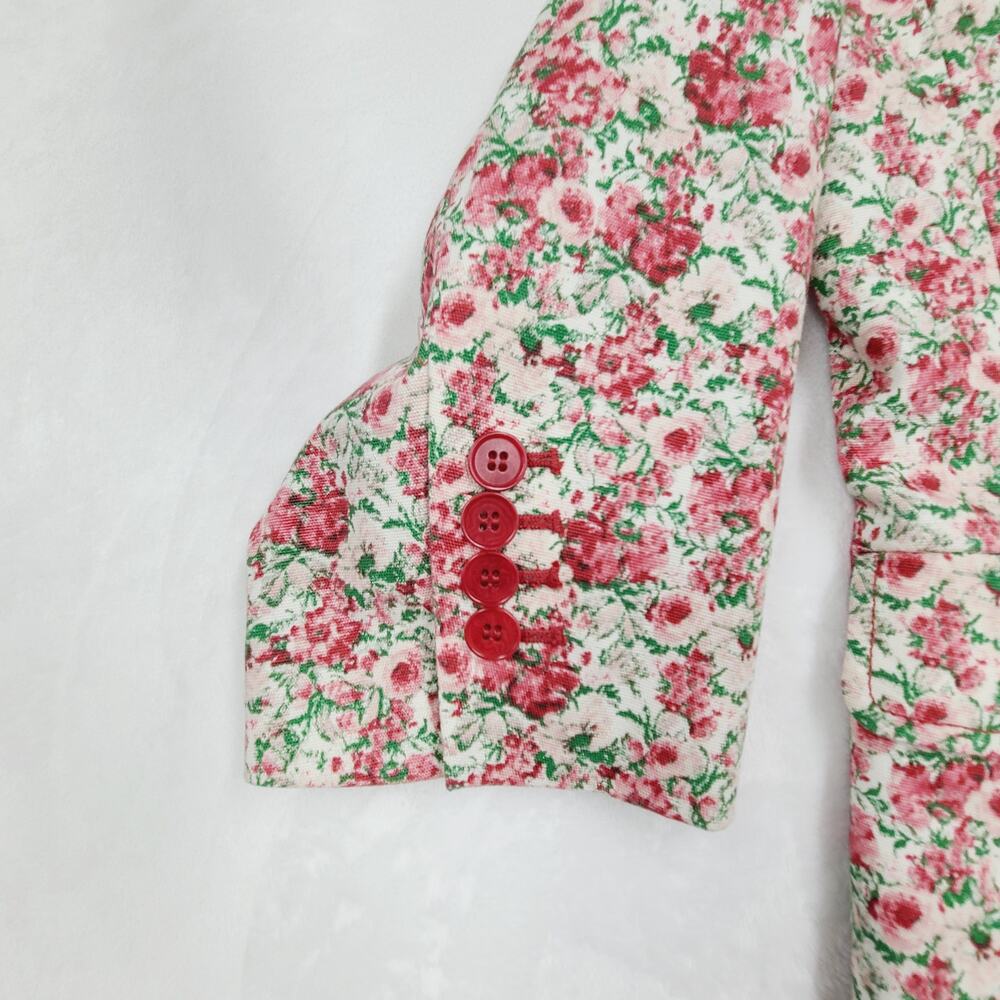 Talbots Cotton Ditsy Floral Blazer Red 3/4 Sleeve Lined Spring Office Boho 14 - Picture 11 of 11